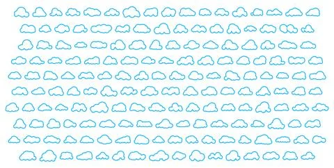 Blue outline cloud collection showing various shapes Stock Illustration