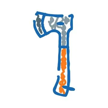Blue outline drawing ax tool with orange handle Illustration