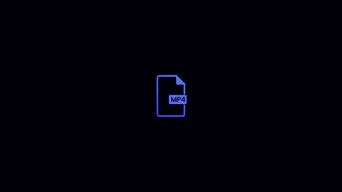 Blue outline icon of an M P4 file format on a dark animation background symbo Stock Footage 321855847