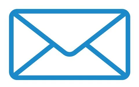 Blue outline of an open envelope on white background mail letter message co.. Illustrazione stock