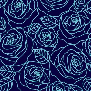 Blue outline vector roses pattern Illustrazione stock