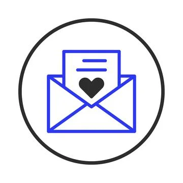 Blue outlined envelope featuring a heart message evokes modern communicatio.. Stock Illustration