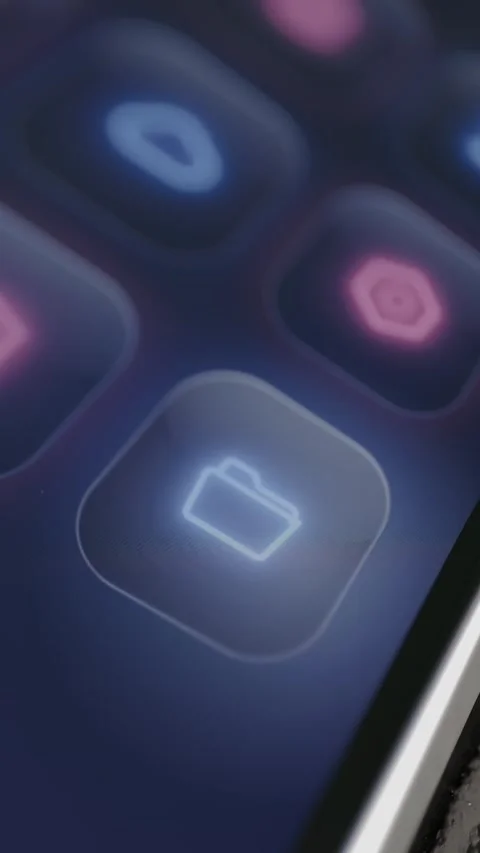 Blue outlined folder icon glows on a smartphone dashboard Stock Footage 342488422