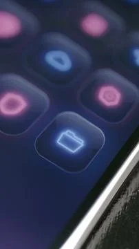 Blue outlined folder icon glows on a smartphone dashboard Stock-Fotos
