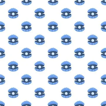 Blue oyster shells with pearl seamless pattern Stock Illustration