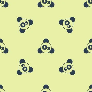 Blue Ozone molecule icon isolated seamless pattern on yellow background. Ozone Stock Illustration