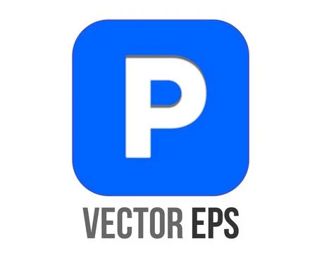 Blue P button is the letter P inside square flat icon, represent parking zone Illustrazione stock