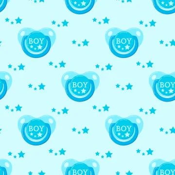 Blue pacifier baby dummy vector seamless pattern. Stock Illustration