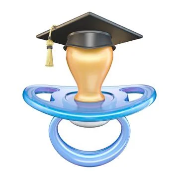 Blue pacifier with graduation cap 3D Stock Illustration