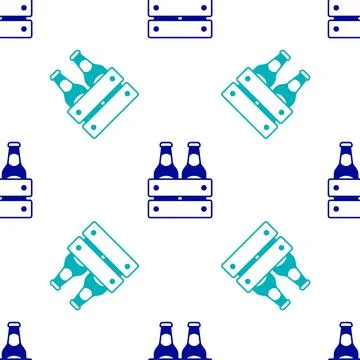 Blue Pack of beer bottles icon isolated seamless pattern on white background Stock Illustration