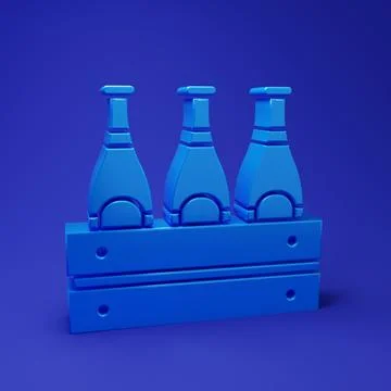 Blue Pack of beer bottles icon isolated on blue background. Wooden box and .. Stock Illustration