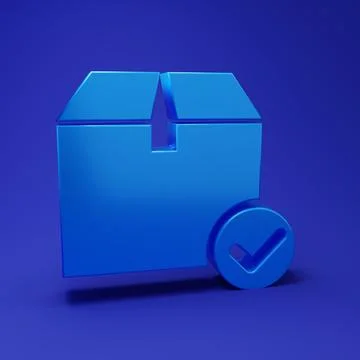 Blue Package box with check mark icon isolated on blue background. Parcel b.. Stock Illustration