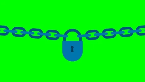 Blue padlock on the chain. Big barn lock cannot be opened. Closed, no access Stock Footage 274441803