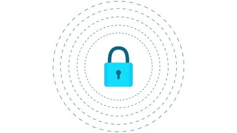 Blue padlock flat animation with unlock to lock motion and dashed circle. Stock Footage 336864790