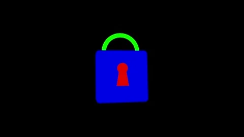 Blue Padlock Icon on Black Background With Green Handle and Red Keyhole Vídeo Stock 341921312