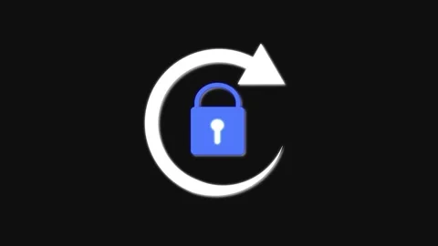 Blue padlock icon with refresh arrow symbol on dark animation background se.. Stock Footage 321861510