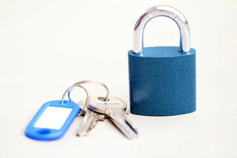 Blue padlock with keys Stock Photos