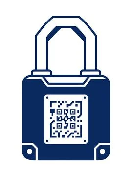 Blue Padlock with QR Code Digital Security Symbol Stock-Illustration