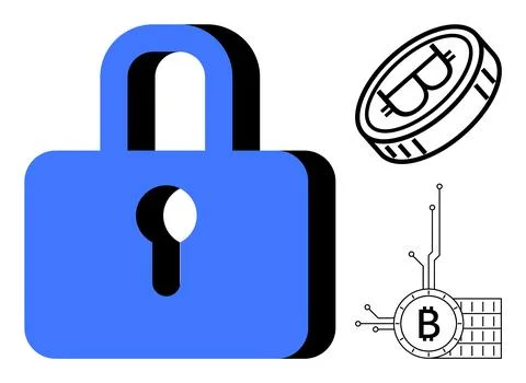 Blue Padlock Signifying Online Security and Bitcoin Cryptocurrency Locks Stock Illustration
