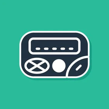 Blue Pager icon isolated on green background. Vintage 1990s electronics Stock Illustration