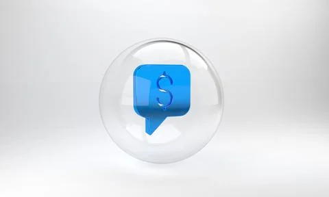 Blue Paid support icon isolated on grey background.Speech bubble chat. Messag Illustrazione stock