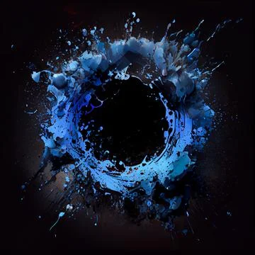 Blue paint circle splash isolated on black background. Illustrazione stock