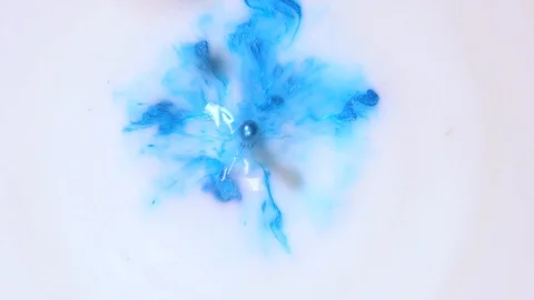 Blue paint drips into a white liquid 스톡 동영상 123735424