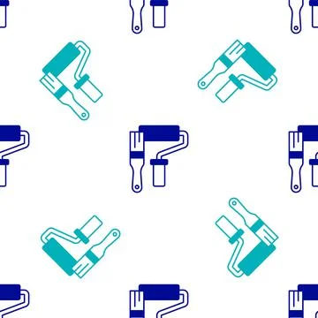Blue Paint roller brush icon isolated seamless pattern on white background Stock Illustration