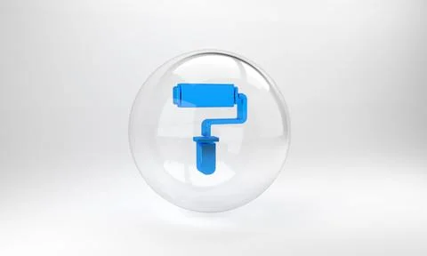 Blue Paint roller brush icon isolated on grey background. Glass circle button Stock Illustration