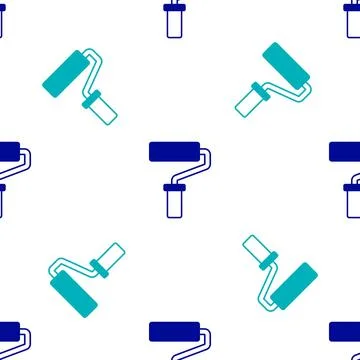 Blue Paint roller brush icon isolated seamless pattern on white background... Stock Illustration