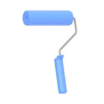 Blue paint roller isolated on white background. 3D icon, sign and symbol Stock Illustration