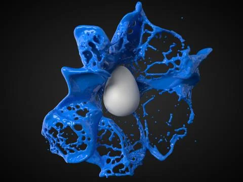 Blue paint splash over a white easter egg. 3d illustration Stock Illustration