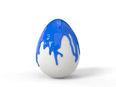 Blue paint splash over a white easter egg. 3d illustration Stock Illustration