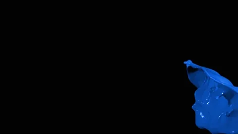 Blue paint splash thrown in slow motion, liquid isolated on black (4K) Stock Footage 137112002