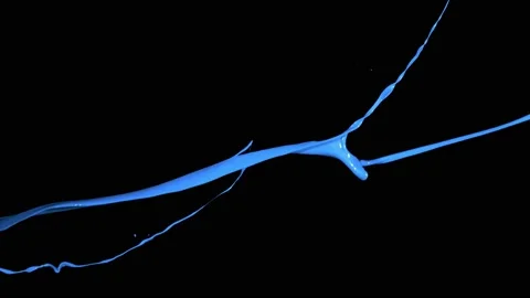 Blue paint splash thrown in slow motion, liquid isolated on black (4K) Stock Footage 137112377