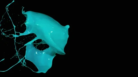Blue paint splash thrown in slow motion, liquid isolated on black (4K) Stock Footage 137112524
