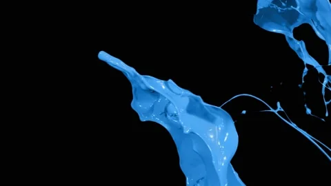 Blue paint splash thrown in slow motion, liquid isolated on black (4K) Stock Footage 137112746