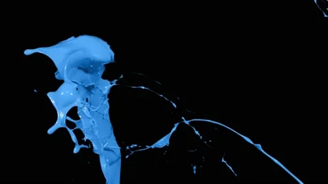 Blue paint splash thrown in slow motion, liquid isolated on black (4K) Stock Footage 137112932