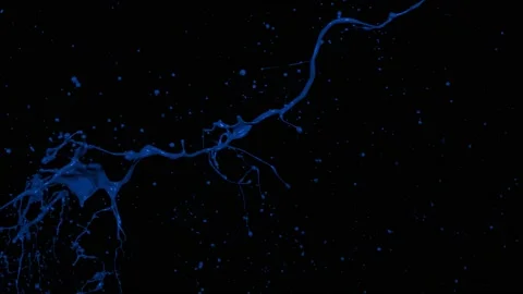 Blue paint splash thrown in slow motion, liquid isolated on black (4K) Stock Footage 137113015