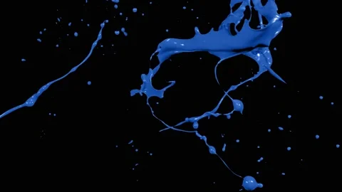 Blue paint splash thrown in slow motion, liquid isolated on black (4K) Stock Footage 137113028