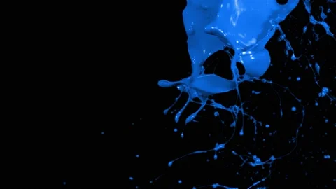 Blue paint splash thrown in slow motion, liquid isolated on black (4K) Stock Footage 137113188
