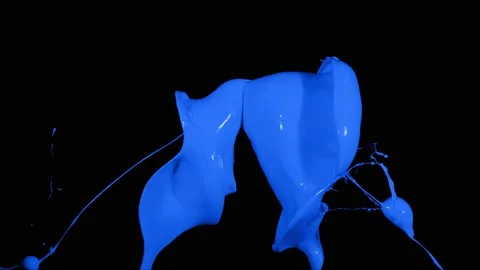 Blue paint splash thrown in slow motion, liquid isolated on black (4K) Stock Footage 137113279