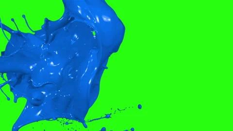 Blue Paint Splashing and Splatter From Right Slow motion isolated on Green Video stock 158572602