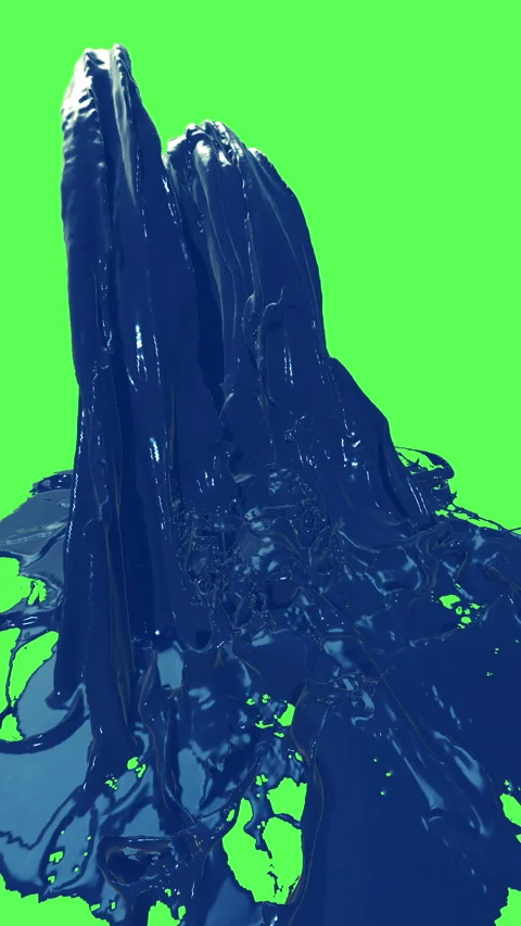 Blue paint splashing down a green screen background Stock Footage 345203282