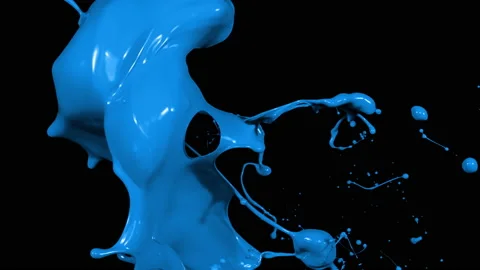 Blue Paint Splatter and Splashing From Right on Blakc Background Video Element Stock Footage 149919928