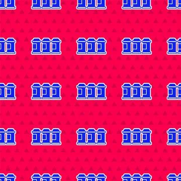 Blue Paint spray can icon isolated seamless pattern on red background. Vector Illustrazione stock