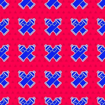 Blue Paint spray can icon isolated seamless pattern on red background. Vector Stock Illustration