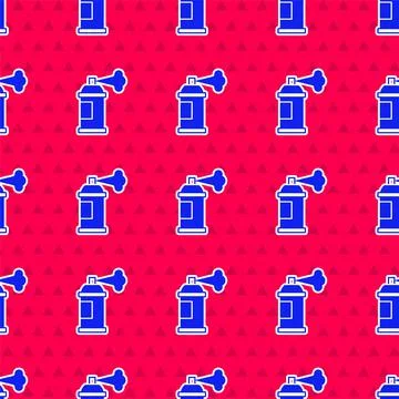 Blue Paint spray can icon isolated seamless pattern on red background. Vector 库存插图
