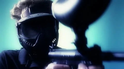 Blue paintball man Stock Footage 22412977