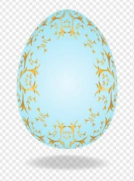 Blue painted Easter 3d egg with a golden pattern of lilies and a place for text Stockillustratie